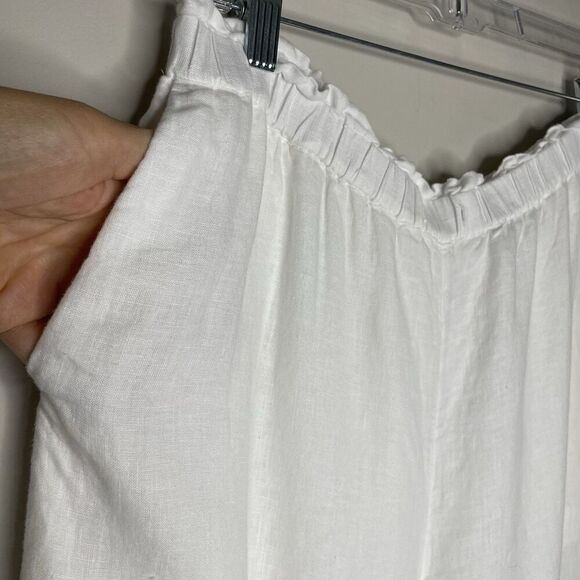 J.CREW Linen Pants Women Large White Pull-On Straight Leg Lined Pockets BW527 - Picture 3 of 13